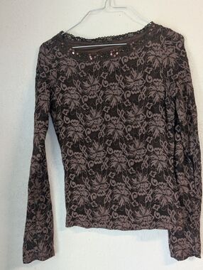 Y2K Lace Top M Brown Sequin Bead Fairy Whimsigoth Rave Deadstock Whimsy Festival